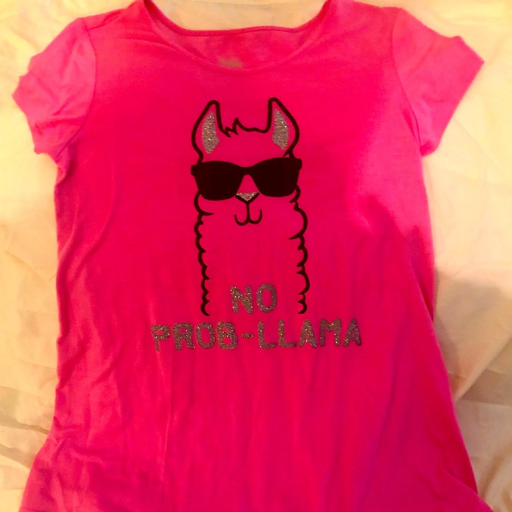 Justice girl’s tunic t-shirt w/llama on it.